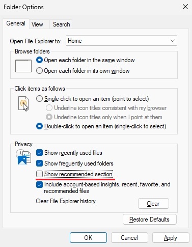 Remova a seção 'Recomendado' do Explorador de Ficheiros do Windows 11