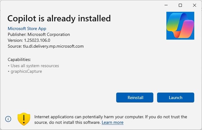 Instale o aplicativo Native Copilot no Windows 11