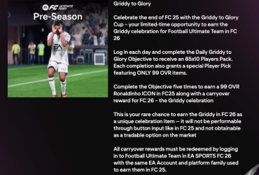 Desbloqueie Ronaldinho Avaliado em 99 Grátis no EA FC 25: Guia da Copa Griddy to Glory