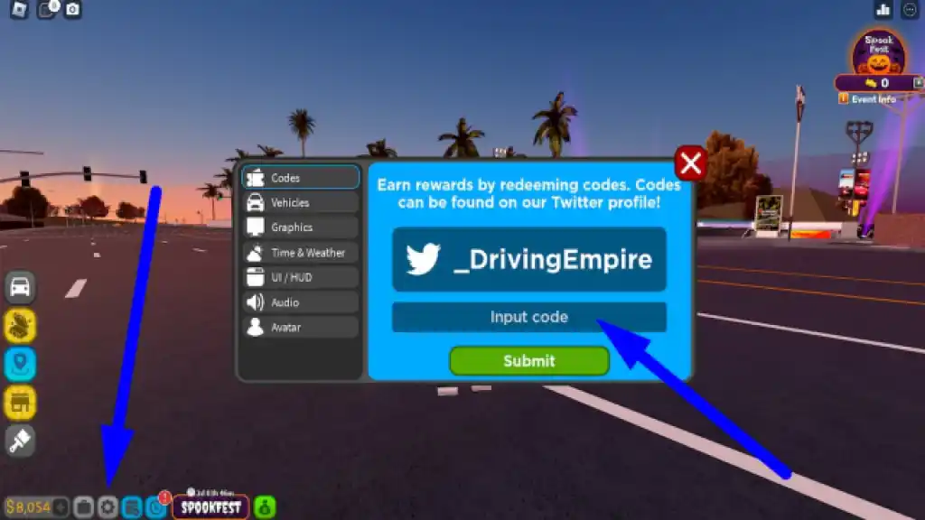 Como resgatar códigos no Driving Empire