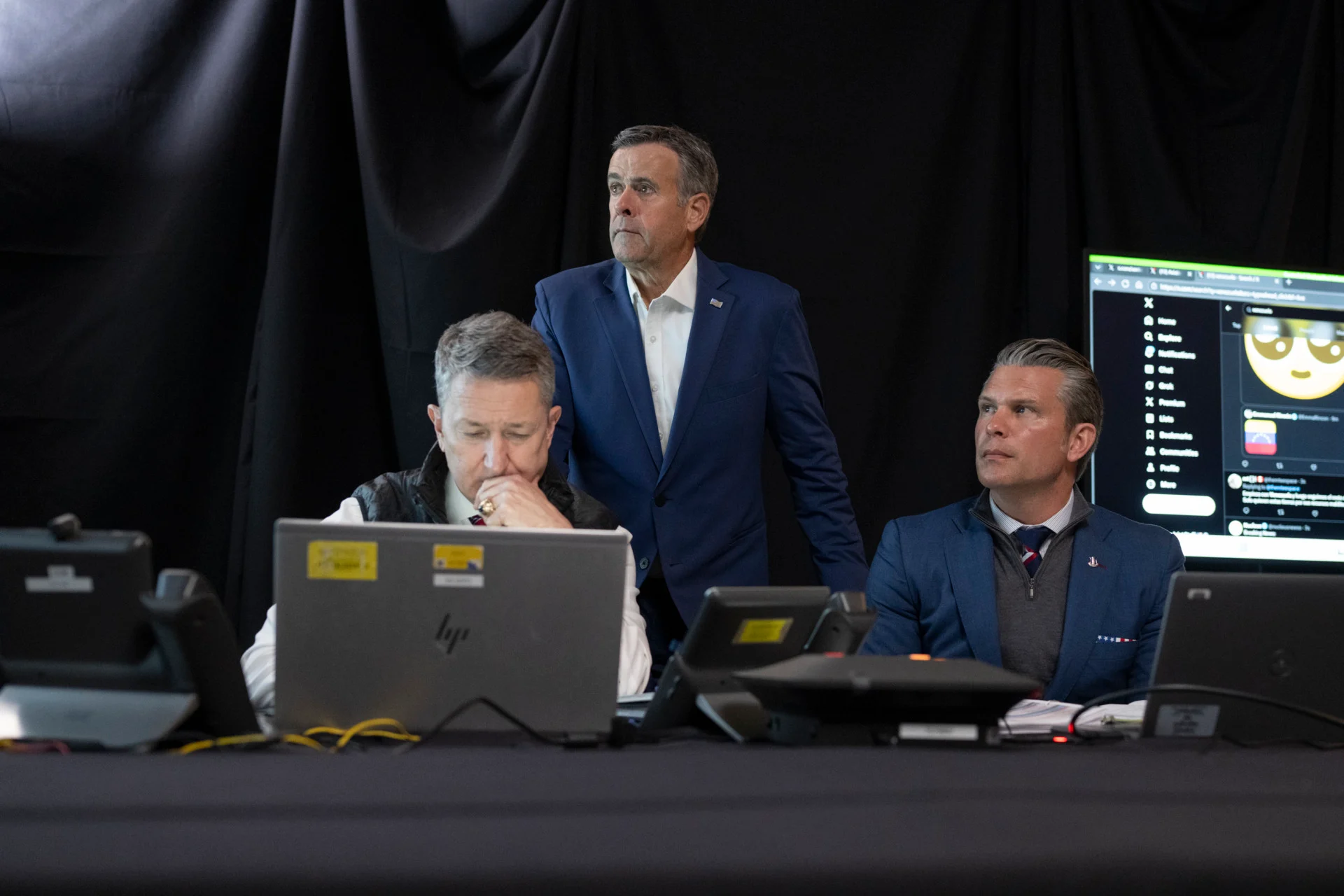 Chairman of the Joint Chiefs of Staff Gen. Dan Caine, CIA Director John Ratcliffe and Defense Secretary Pete Hegseth monitor U.S. military operations in Venezuela, from Mar-a-Lago in Palm Beach, Florida, on January 3, 2026.