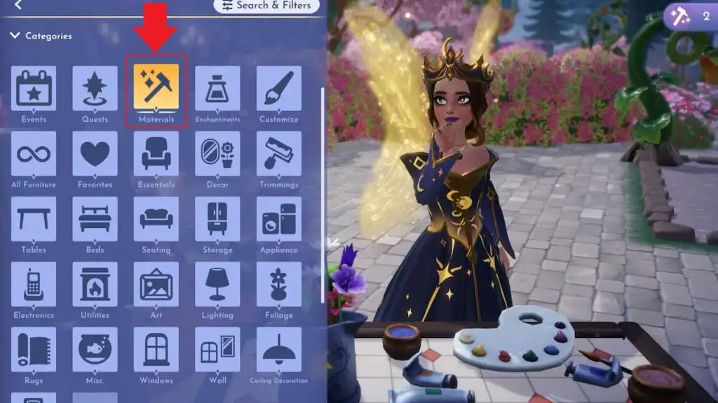 categoria de materiais marcada em disney dreamlight valley